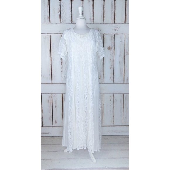 Starina Dresses & Skirts - Vintage 90s ivory sheer panel stretch lace maxi dress